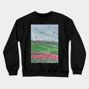 Landscape with mountains and flowers Crewneck Sweatshirt